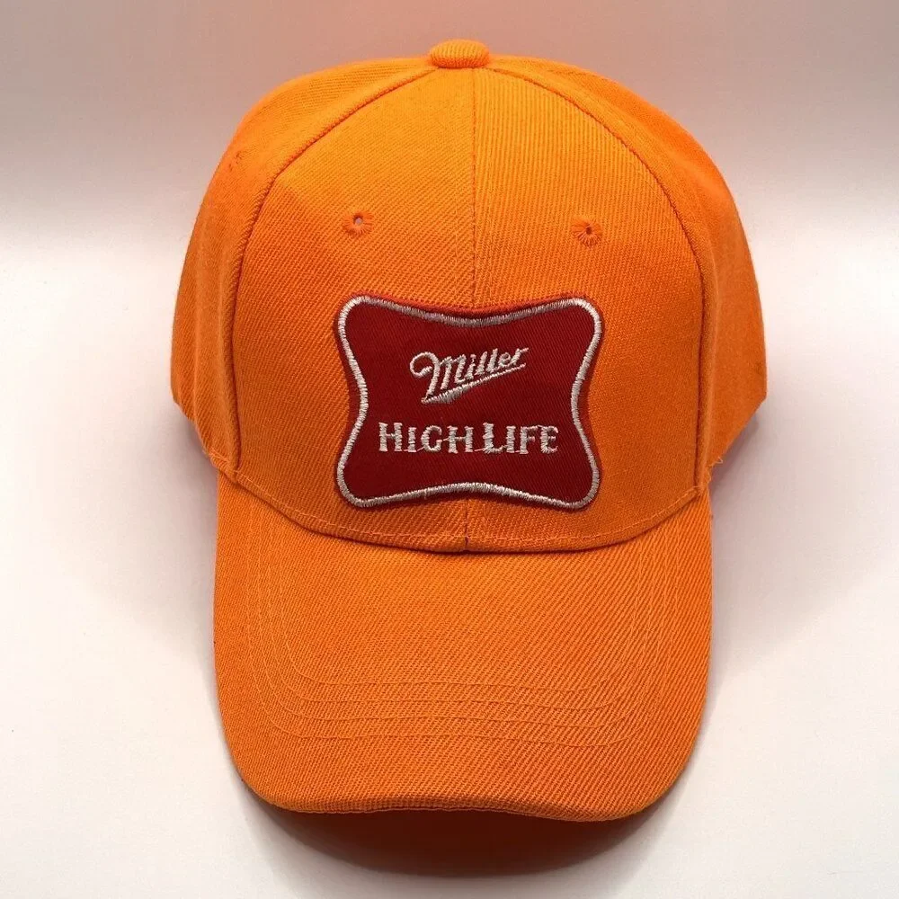 Miller High Life Adjustable Hat Cap Blaze Orange w/ Red Miller High Life Patch